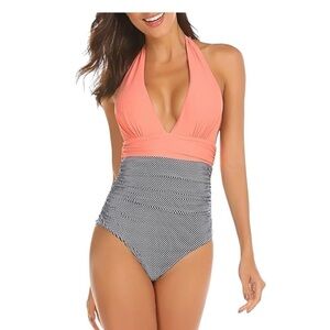 CUPSHE Peach Plunge Halter One Piece size large 8/10
